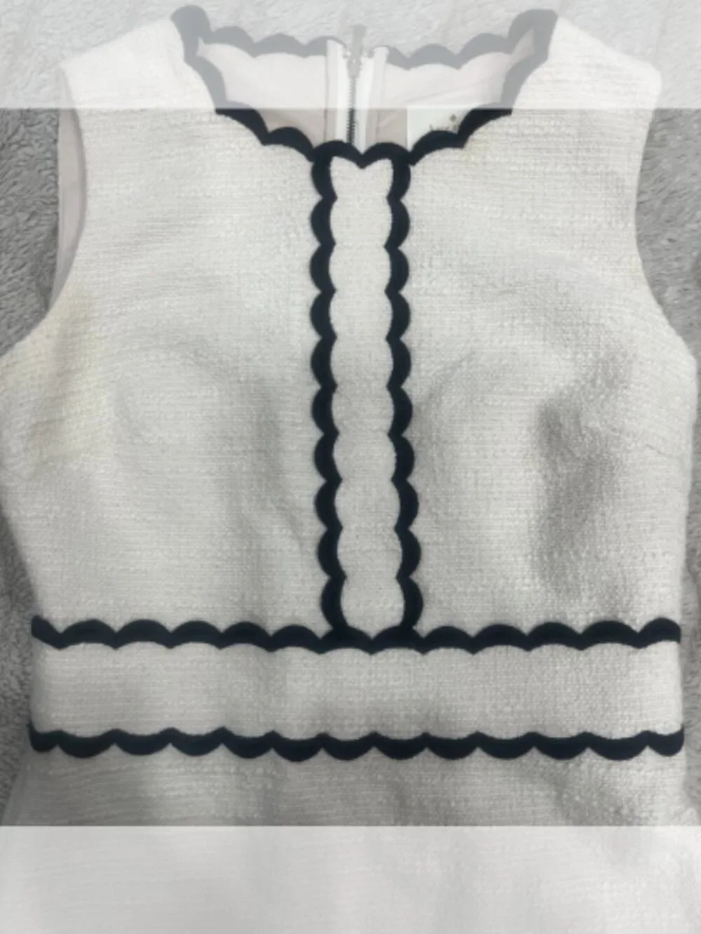 Kate Spade Scalloped Tweed Shift Dress Cream Black Trim Size 2
